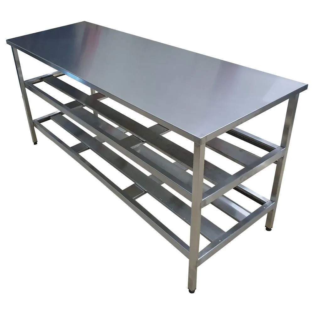 Mesa Aço Inox Industrial 190x70x90 cm Prateleiro Duplo