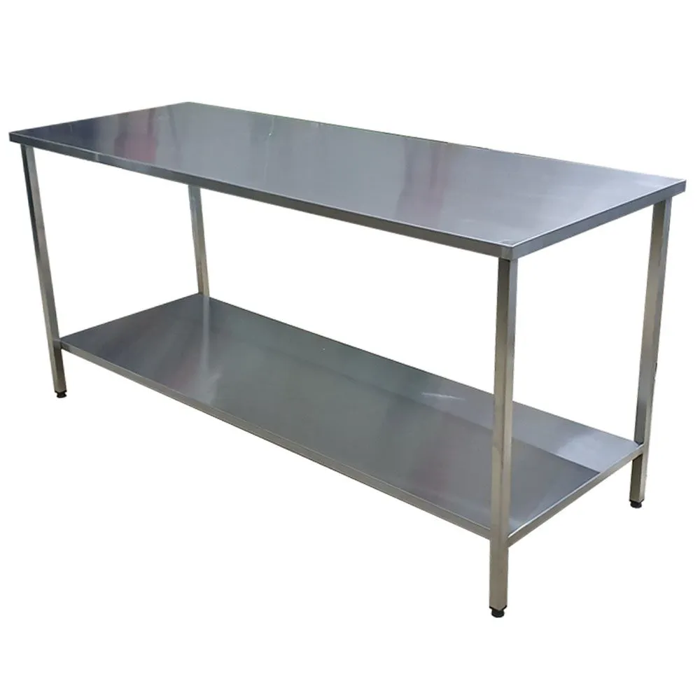 Mesa Aço Inox Industrial 190x70x90 cm Plano Liso
